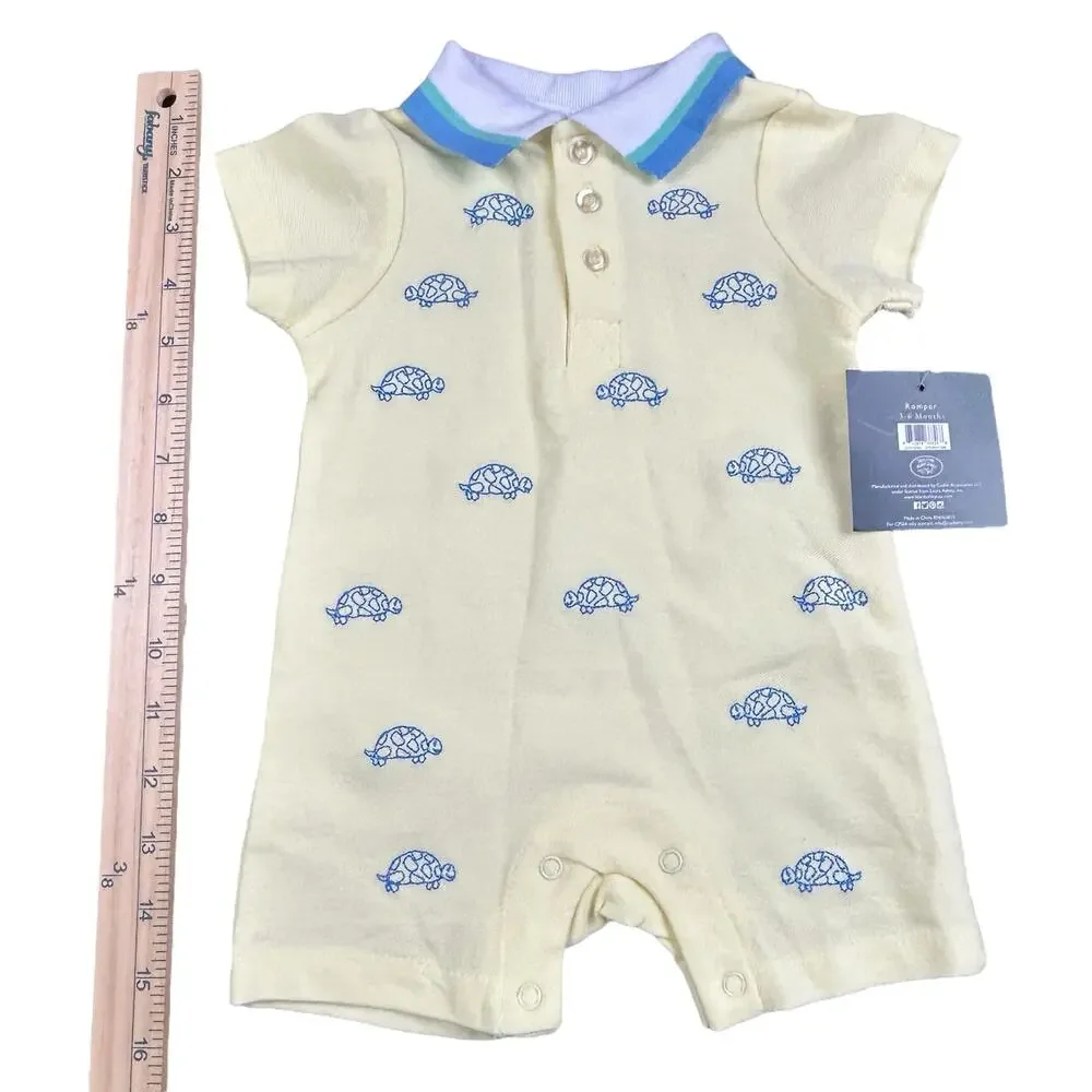 Laura Ashley Baby Romper 3-6 Months Yellow Blue White Turtle Collared One Piece